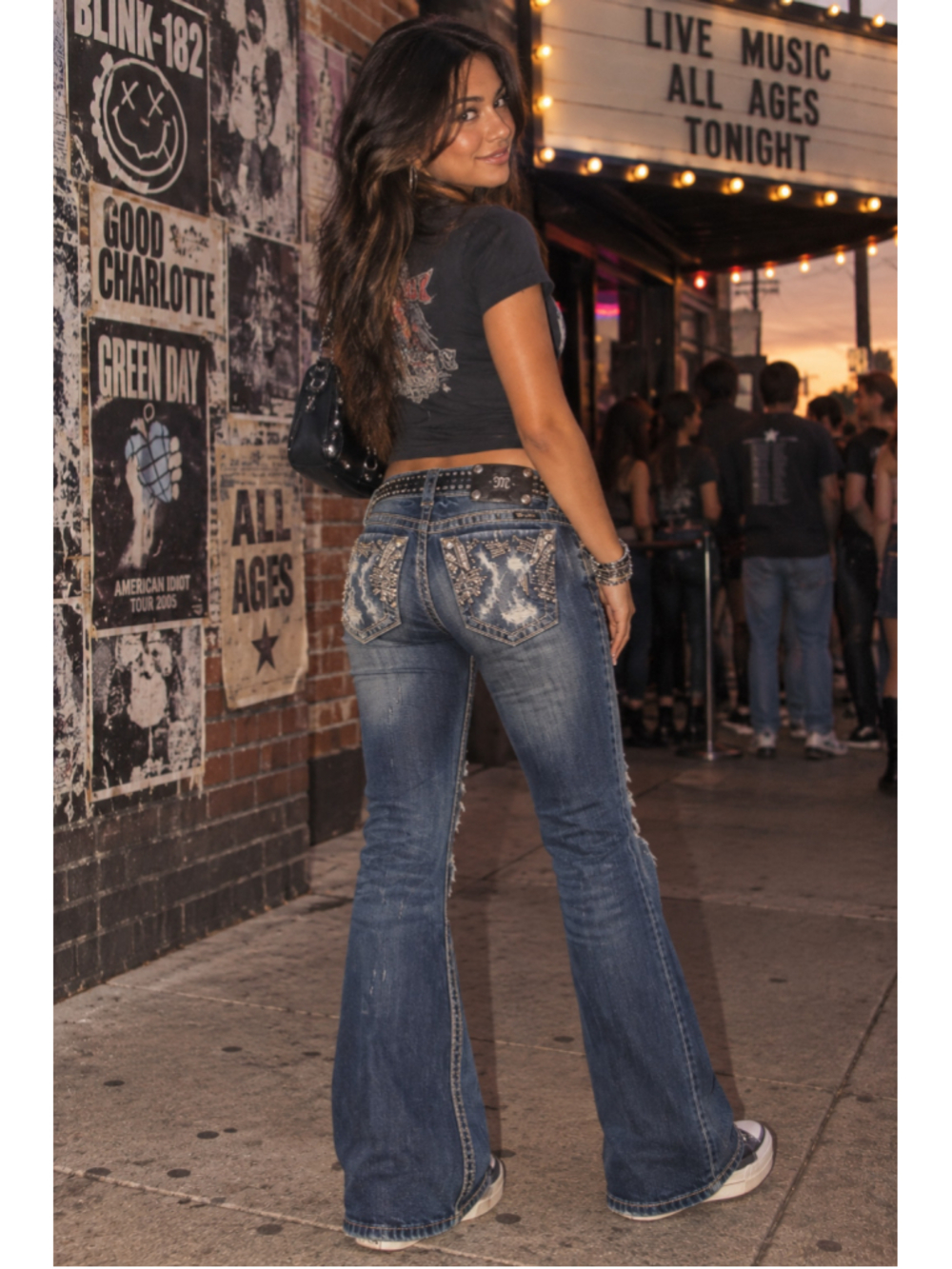 Miss Me Signature Boot Rhinestone Embroidered Distressed Jeans Y2K Sz 31